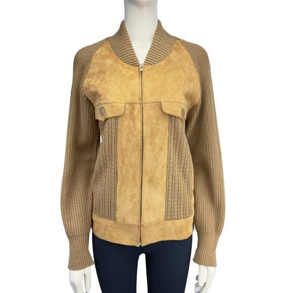 BALLY Heritage Suede Tan Knitted Lazy Luxury Western Boho Jacket Zip-up M - Picture 2 of 9